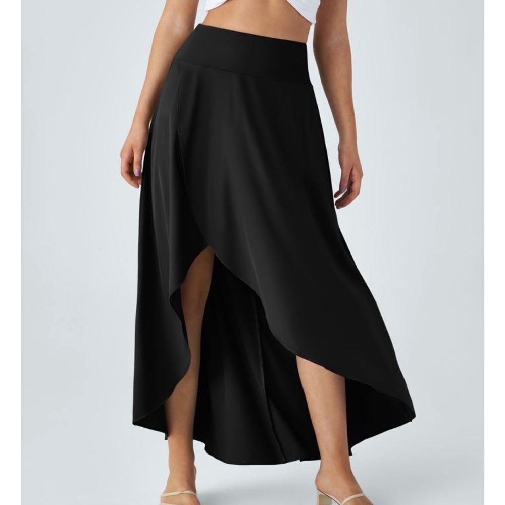 Halara Breezeful Ruched Ruffle High Low 2 in 1 Maxi Skirt Black NWT Medium Large